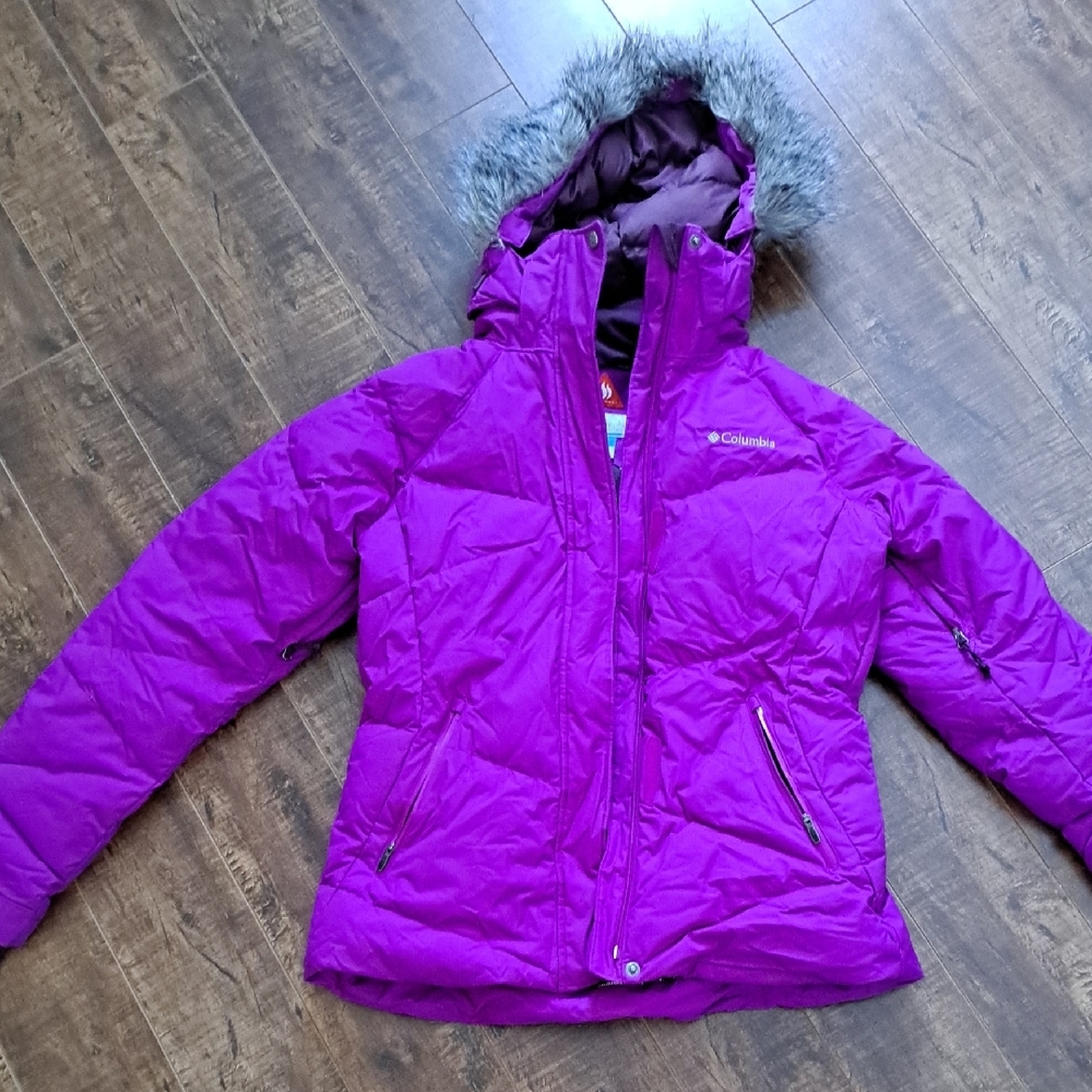 Columbia Women's Bright Purple Ski Jacket with Faux-Fur Hood